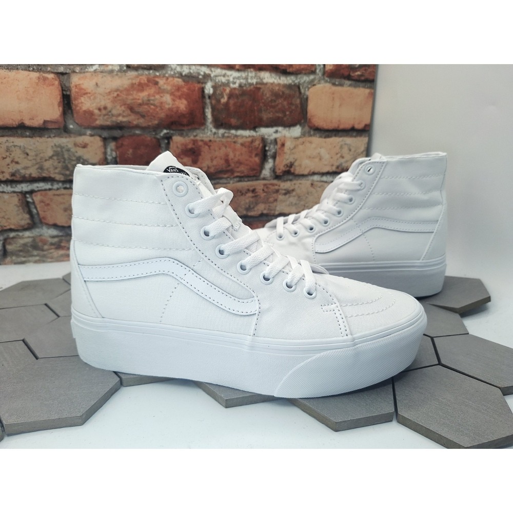 Vans Sk-8 Hi Stacked Tapered True White Canvas Platform Shoes Women 10 New 2022